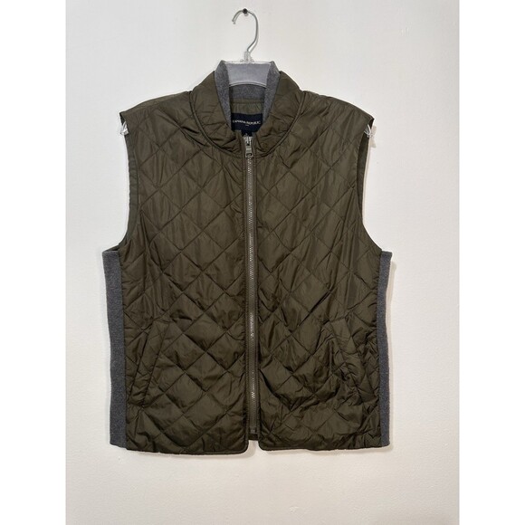 Banana Republic Women’s Quilted Puffer Vest Medium Green Full Zip Pockets Hike - Picture 1 of 6
